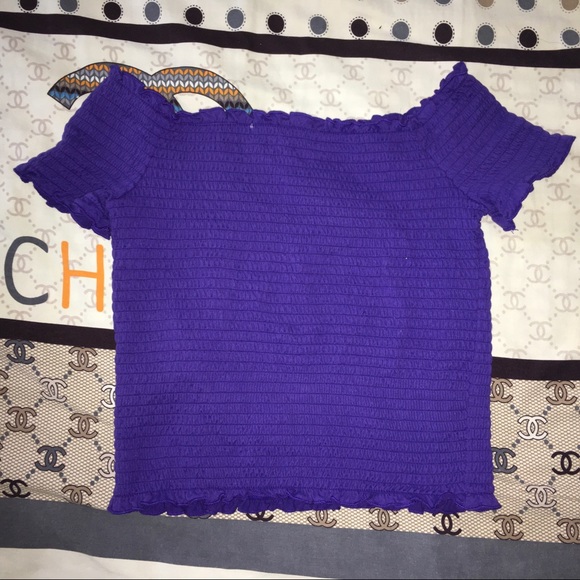 purple smocked off-shoulder crop top - Picture 4 of 4